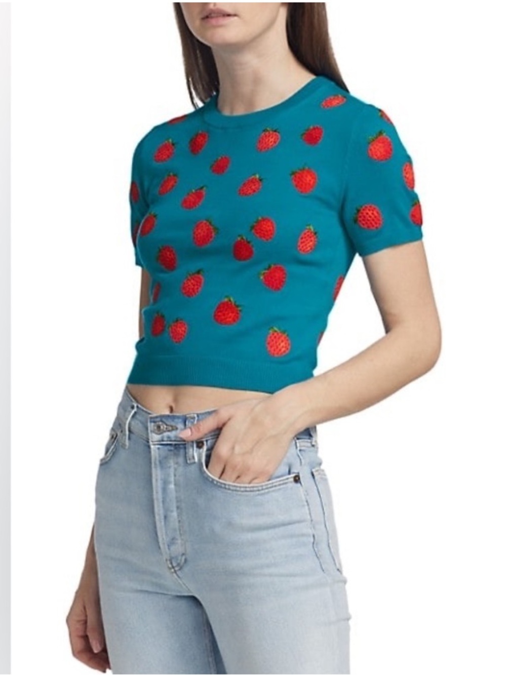 NWT! Alice and Olivia Ciara Embroidered Strawberry Pullover Sweater - Picture 14 of 16